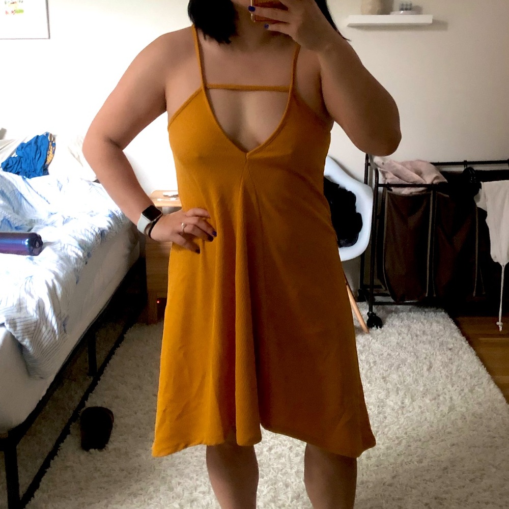Strappy mustard swing mini summer dress